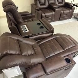 Owners Brown Power Reclining Living Room Set Sofa And Loveseat 