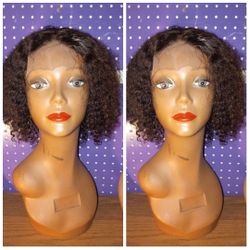 10" Bohemian Virgin Kinky Curly Short Jheri Curl Glueless Human Hair Wig 