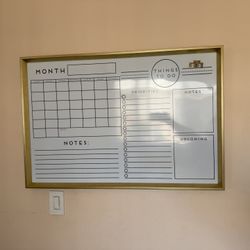 Large Framed Monthly Planner & To-Do Dry Erase Board – Gold Frame