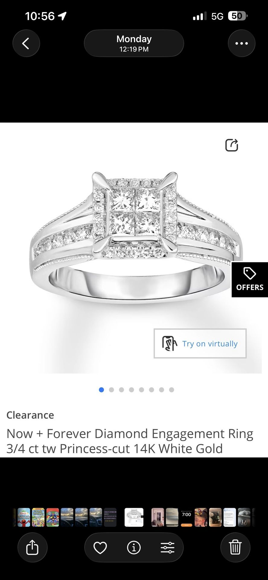 3/4 CT TW Princess Cut 14k White Gold Diamond Ring willing to negotiate price! 7 1/2