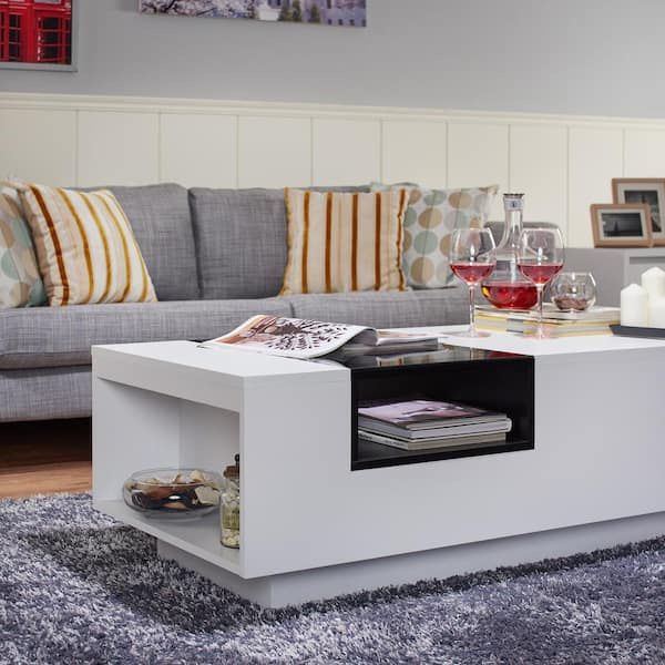 Murphey Modern Two-tone White/Black Glass Top Coffee Table