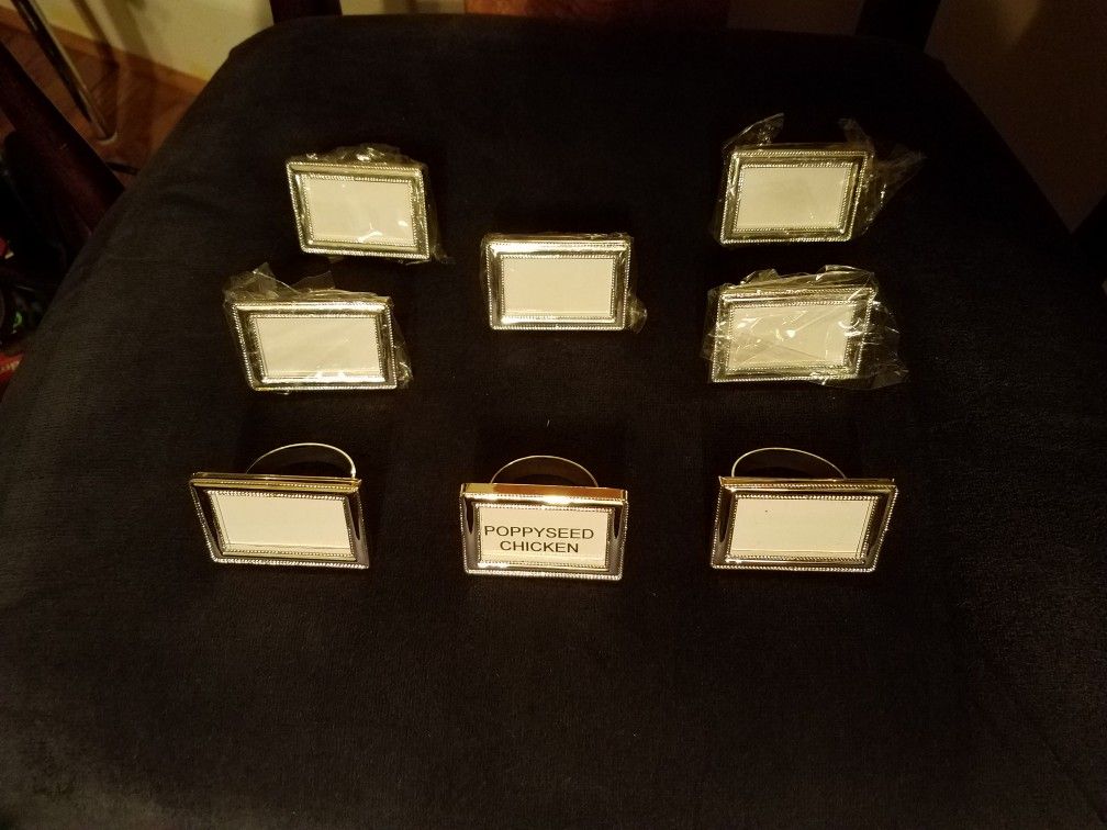 Napkin holders rings; silver finish; name food or label assigned place settings - $7