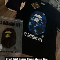 Blue And Black Camo Bape Tee Size M