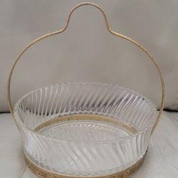 Vintage Glass Bowl With Brass Handle