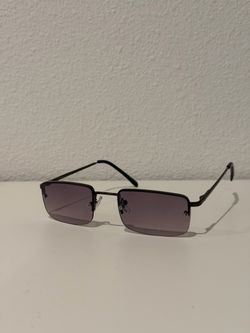 Rectangle Rimless Sunglasses Black Metal Frame