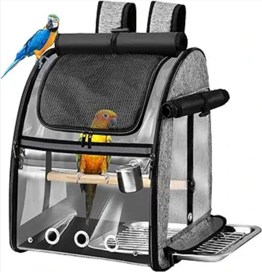 Bird Carrier Bag with Indestructible Stainless Steel Mesh, Bird Travel Cage with Stand, Easy to Clean Backpack for Parrot