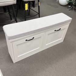 $75!!! assembled Shoe Rack Bench for Entryway with Cushion, 2 Drawers, Adjustable Shelf, Holds 8 Pairs, White