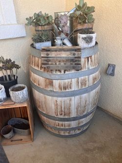 Rustic Whitewashed Wooden Wine Barrel