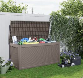 New in box-260 Gallon Large Deck Box,Resin Outdoor Storage Box with Lockable for Patio Furniture, Pool Accessories, Garden Tools Waterproof Outside St