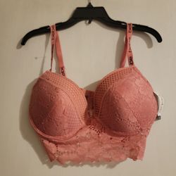 Bebe Pink Lace Longline Bra New