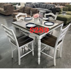 White / Oak Color 5 Piece Counter Height Dining Table Set  - September Sale ! 