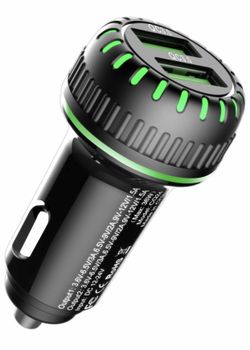 AZWang Dual QC3.0 USB Car Charger,36W Fast Car Charge Adapter with Green LED,Compatible with iPhone Ipad Samsung Galaxy Note LG Nexus Moto BlackBerry