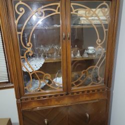 SUPERSALE Antique Art Deco Waterfall Wood China Cabinet