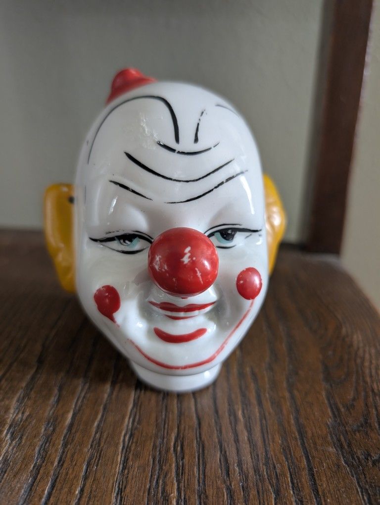 4"" Vintage Bisque Porcelain Clown Head