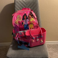 Barbie Travel Set Includes-Backpack, Handbag, Bag Charms And Jetsetter Hot Pink Sunglasses 
