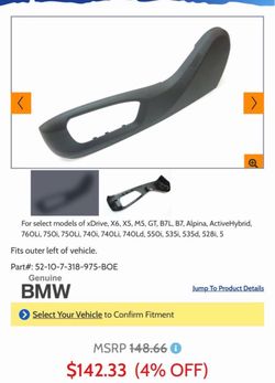 Genuine BMW Seat Trim Panel for the outer left (driver-side) seat. This molded plastic cover protects the seat's lower frame rail and often houses sea