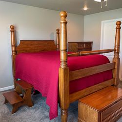 Queen Bed frame with Stairs, Chest Of Drawers, and Dresser with Mirror