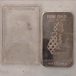 1 oz Troy Silver Bar 999+ Fine National 1986 Father's Day