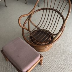 Retro-  Rattan Chair /With Ottoman & Pillow