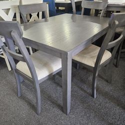 Brand New Gray Dining Table (48"×32"×30"H) + 4 Gray Linen Chairs