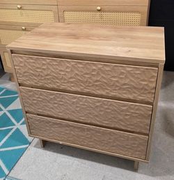 New Natural Color Contemporary Night Stand with 3 Drawers and Charging Station
