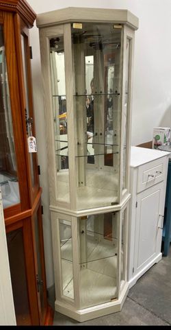 Assembled New 70" Lighted Wooden Corner Curio Cabinet Inside Mirror Corner Glass Display Case