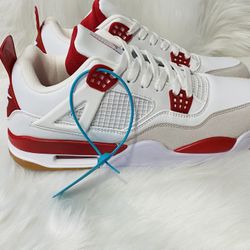 Nike SB x Air Jordan 4 “Pine Green / Red Cement” Retro Sneakers – White & Red Skate Edition Basketball Shoes (Men’s Size [10,9.5,])