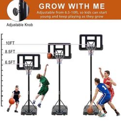 Portable Basketball Hoop Height Adjustable Basketball Hoop Stand 6.6ft - 10ft with 44 Inch Backboard and Wheels for Adults Teens Outdoor Indoor