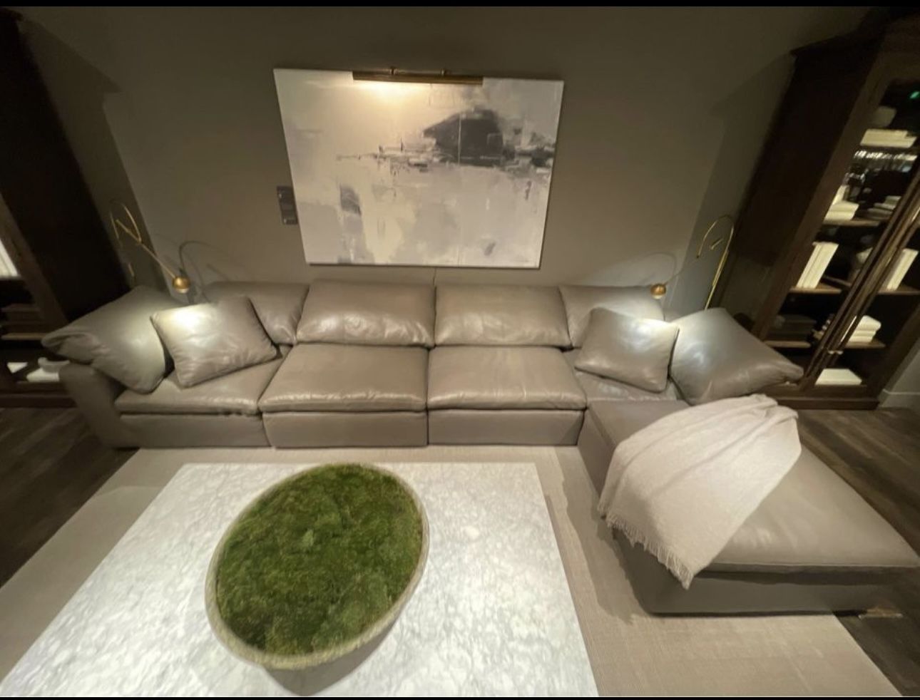 rh restoration hardware, six piece leather cloud, modular, sectional sofa, luxe depth