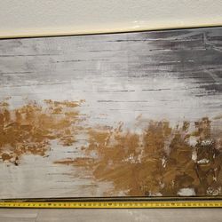 48x32 3D Textured Abstract Framed Wall Art for Living Room- Hand Painted Gold and White Abstract Oil Painting for Office-Large Modern Wall Decor