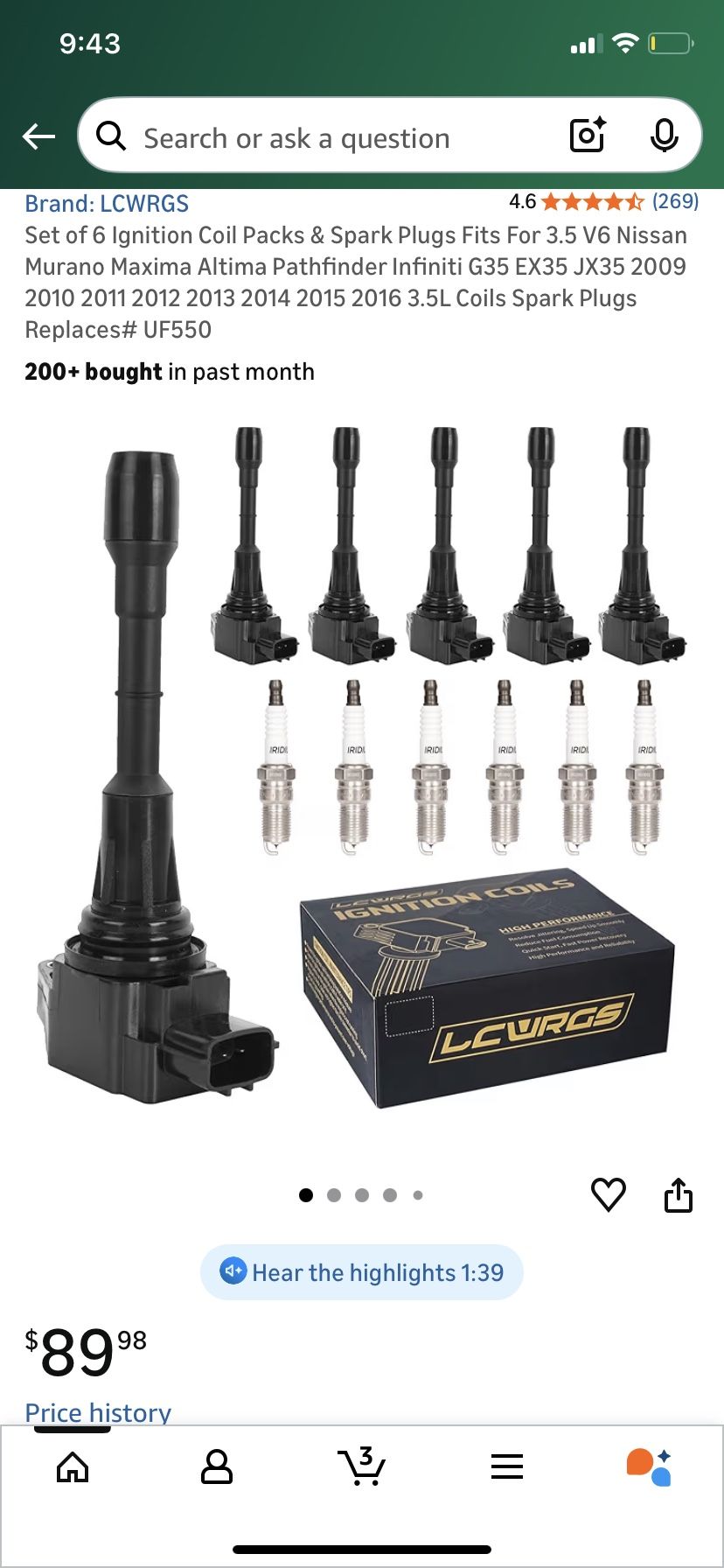 Set of 6 Ignition Coil Pack and Spark Plugs