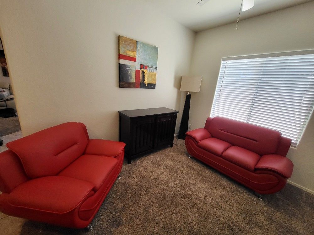 Red Leather Sofa Set