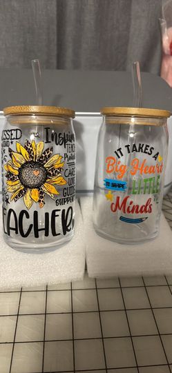 Teacher Appreciation Glass Can Cups NEW