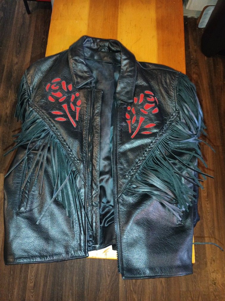 Vintage Leather Jacket With Roses