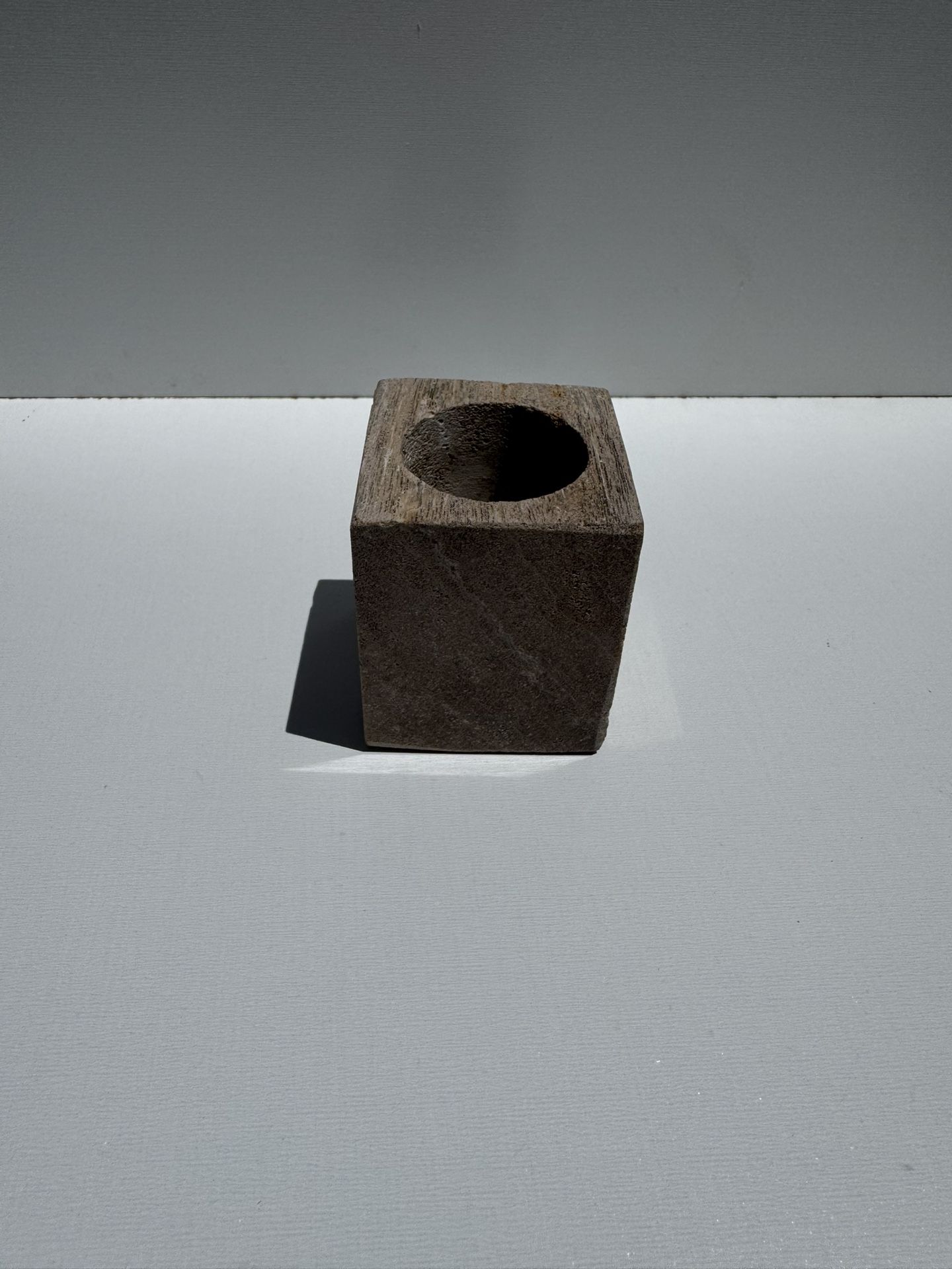 Petrified Wood Cube Vessel | Natural Fossil Stone Planter or Candle Holder