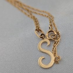 N5💛🪙✨14K  Yellow Gold Initial letter S pendant Necklace 💛 ✨