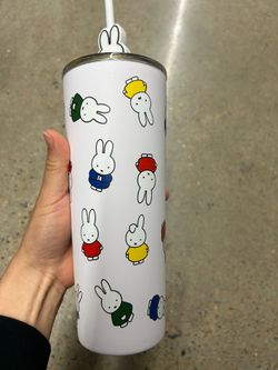 NWT Limited Edition Miffy Print White Stainless Tumbler with signature Straw