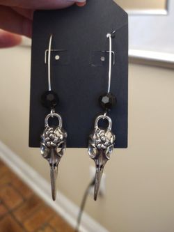 Raven Skull Dangle Earrings