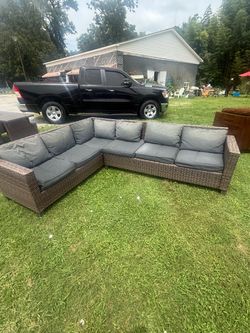 Better Homes & Gardens Outdoor Wicker Sectional Sofa - grey cushions