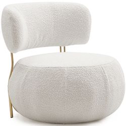 25Home: White Boucle Rounded Accent Chair  White, ***Free Delievry