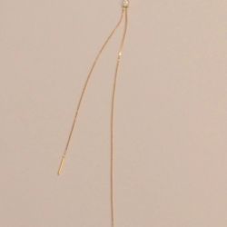 14K Yellow Gold Box Chain Y Necklace Diamond Fixed Drop 0.6mm 2.0g