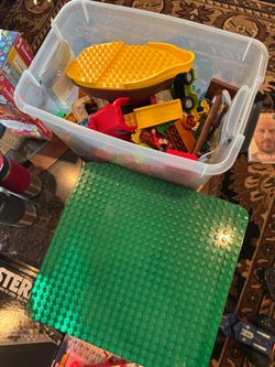 Legos, Lego building mat and bin