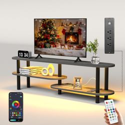Curved TV Stand with Smart Strip Light & Power Outlet