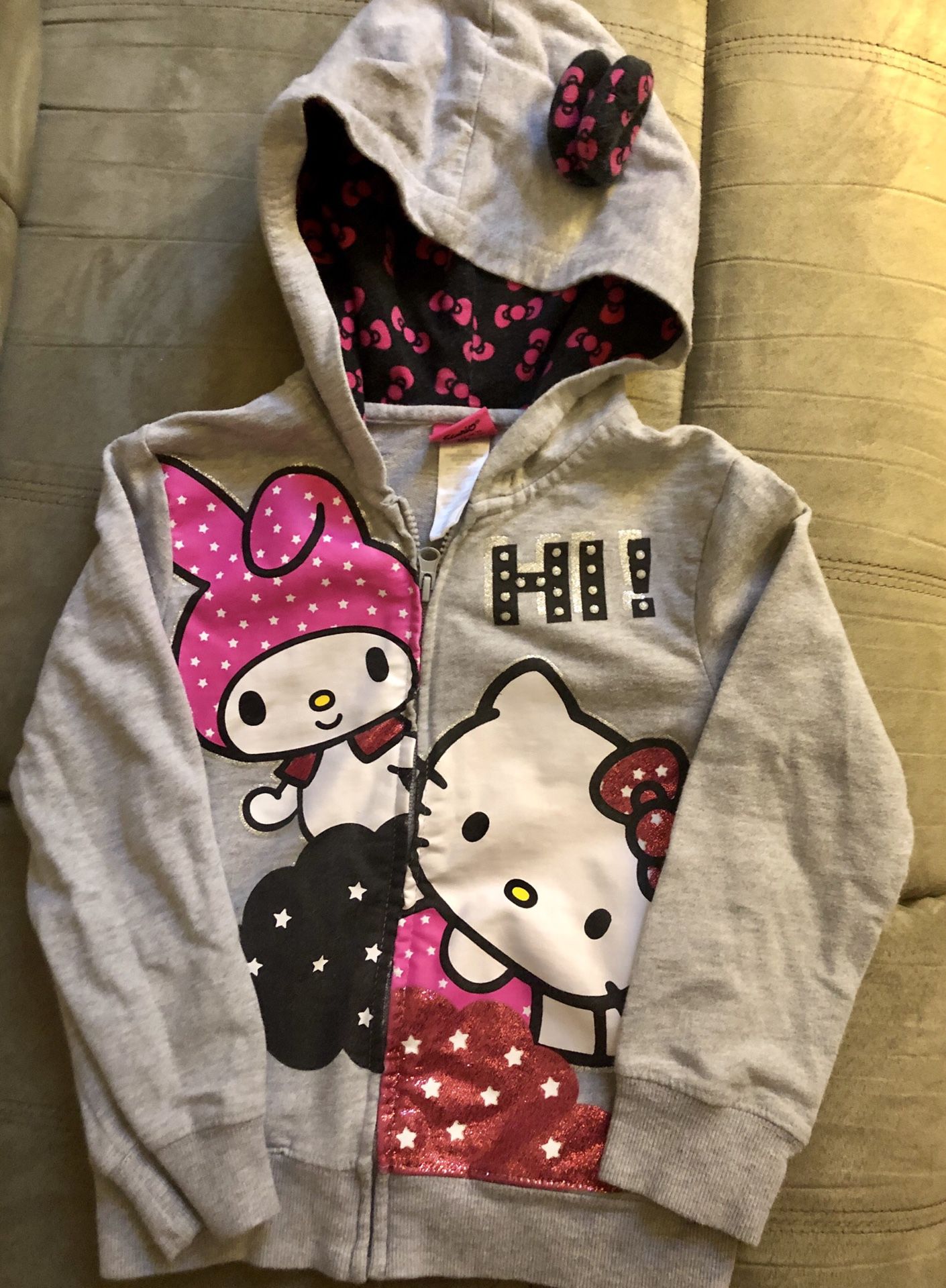 Hello Kitty & My Melody Gray Hoodie Jacket -Size Girls Small (~sz 6)