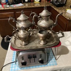 Antique Serving Set Silver On Copper