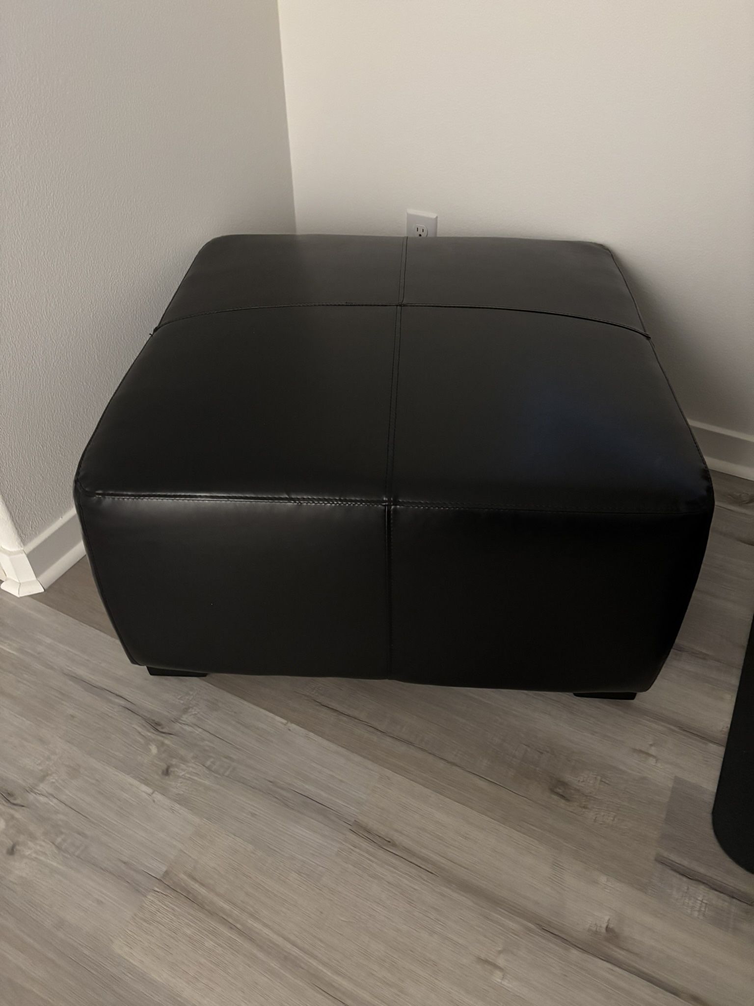 Square Leather Ottoman In Black