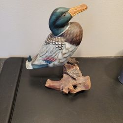 Wooden Mallard Duck Figurine Figure on driftwood 7 1/2" Tall Heritage Industries