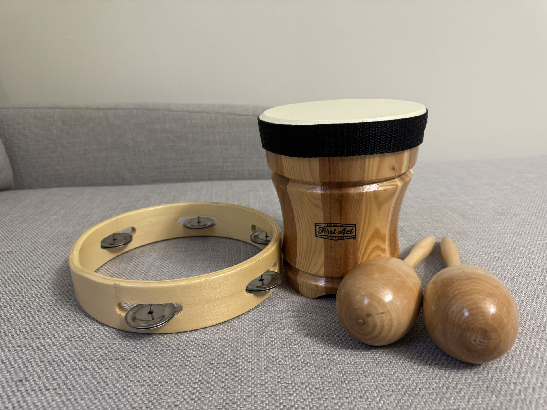 Kids Musical Instrument Set – Drum, Maracas & Tambourine (Wood)