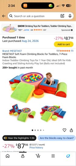 MESETAST Soft Foam Climbing Blocks for Toddlers, 7-Piece Foam Blocks Indoor Toddler Climbing Toys for 1 Year Old, Ideal Gift for Kids Crawling and Sli