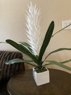 White Artificial Plant In A White Ceramic Pot. Red Description For Details And Location.